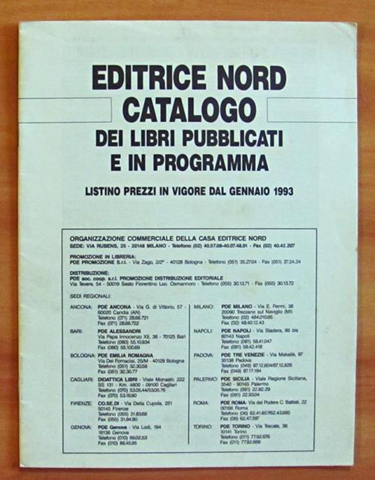 Editrice Nord - Catalogo Dei Libri Pubblicati E In Programma - Listino Prezzi In Vigore Dal Gennaio 1993 - copertina