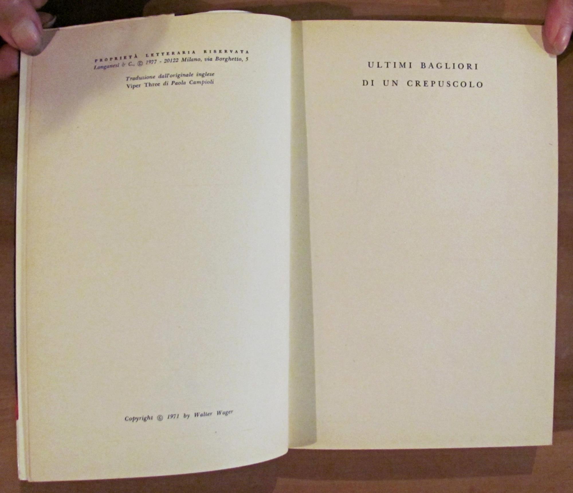 ULTIMI BAGLIORI DI UN CREPUSCOLO - Collana La Ginestra