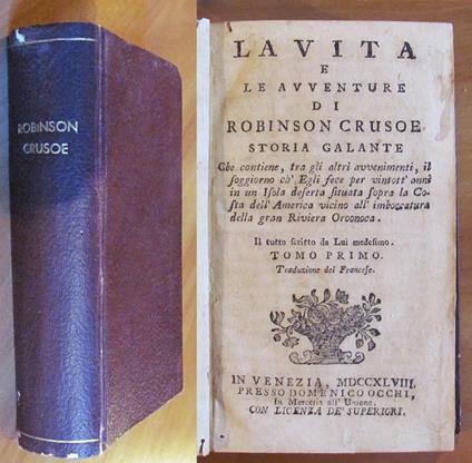 LA VITA E LE AVVENTURE DI ROBINSON CRUSOE, 1748 - 2 Vol. in 1 - Completo - Daniel Defoe - copertina