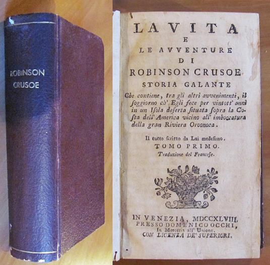LA VITA E LE AVVENTURE DI ROBINSON CRUSOE, 1748 - 2 Vol. in 1 - Completo - Daniel Defoe - copertina