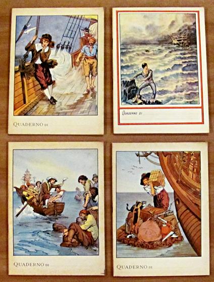 Lotto di 4 quaderni per la scuola elementare ROBINSON CRUSOE - anni 1950 - copertina