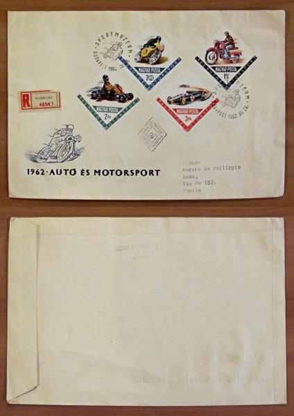 Busta AUTO ES MOTORSPORT con 4 Francobolli Magyar Posta, 1962 - Sport Museum - copertina