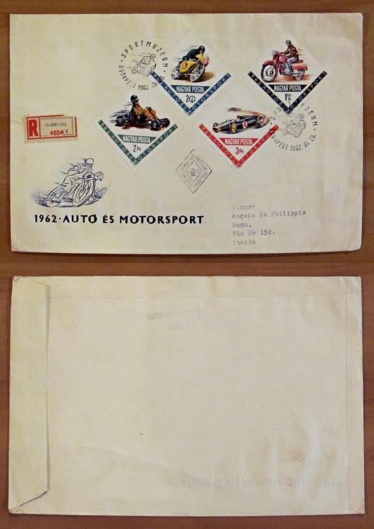 Busta AUTO ES MOTORSPORT con 4 Francobolli Magyar Posta, 1962 - Sport Museum - copertina