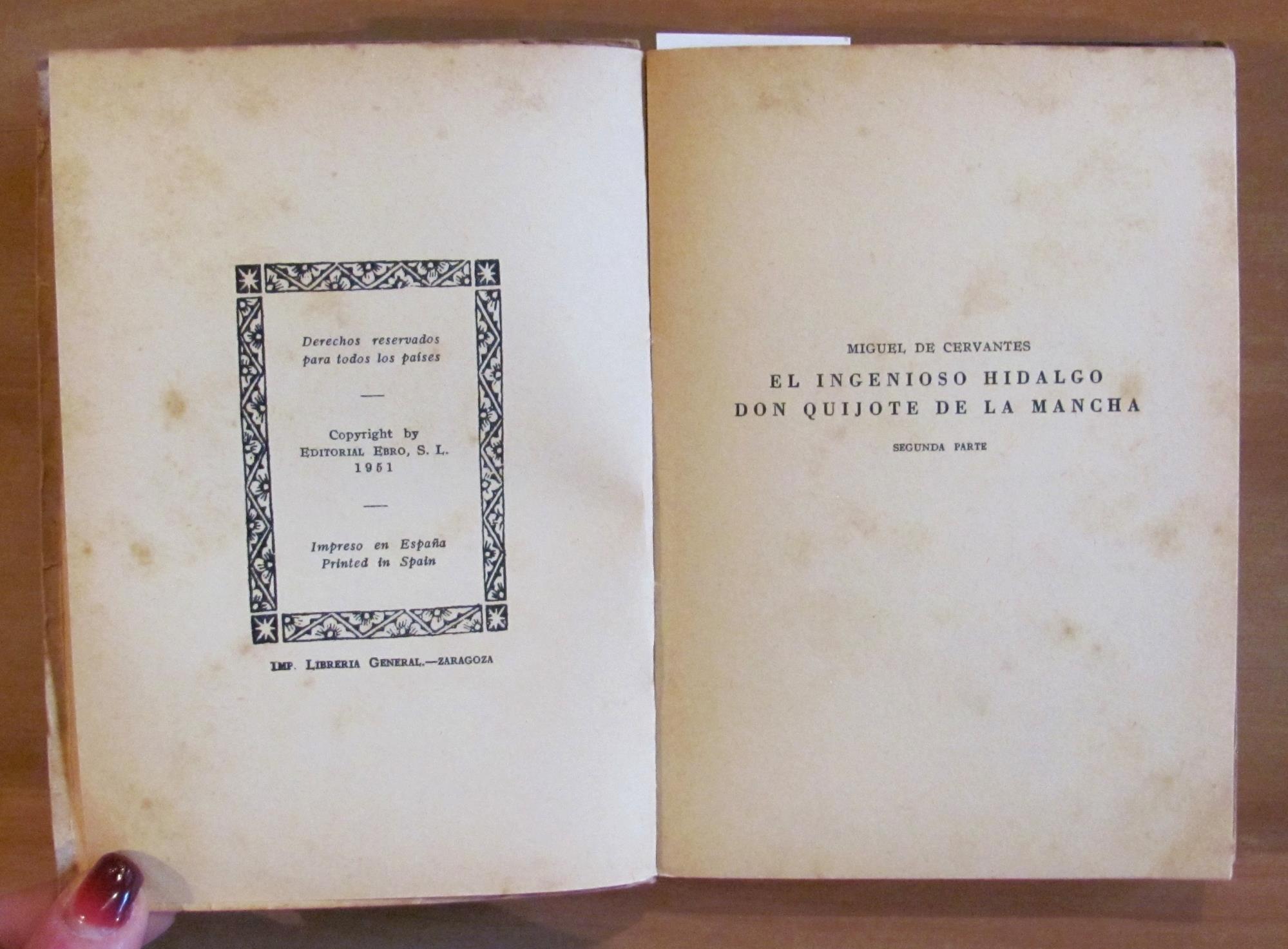 DON QUIJOTE DE LA MANCHA - Biblioteca Clasica Ebro, 1951