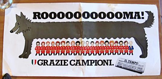 Poster AS ROMA - GRAZIE CAMPIONI - Il Tempo, 1982/83 - copertina