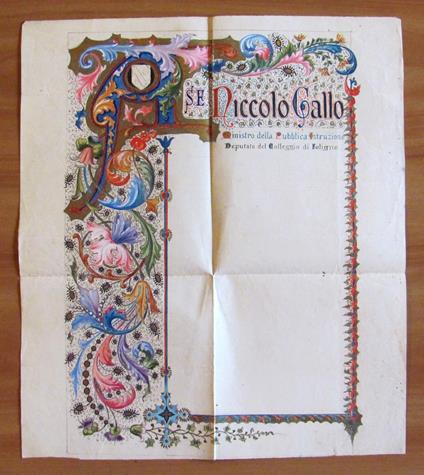 Bozzetto originale per Attestato S.E. NICCOLO' GALLO Ministro Istruzione - 1900 - copertina