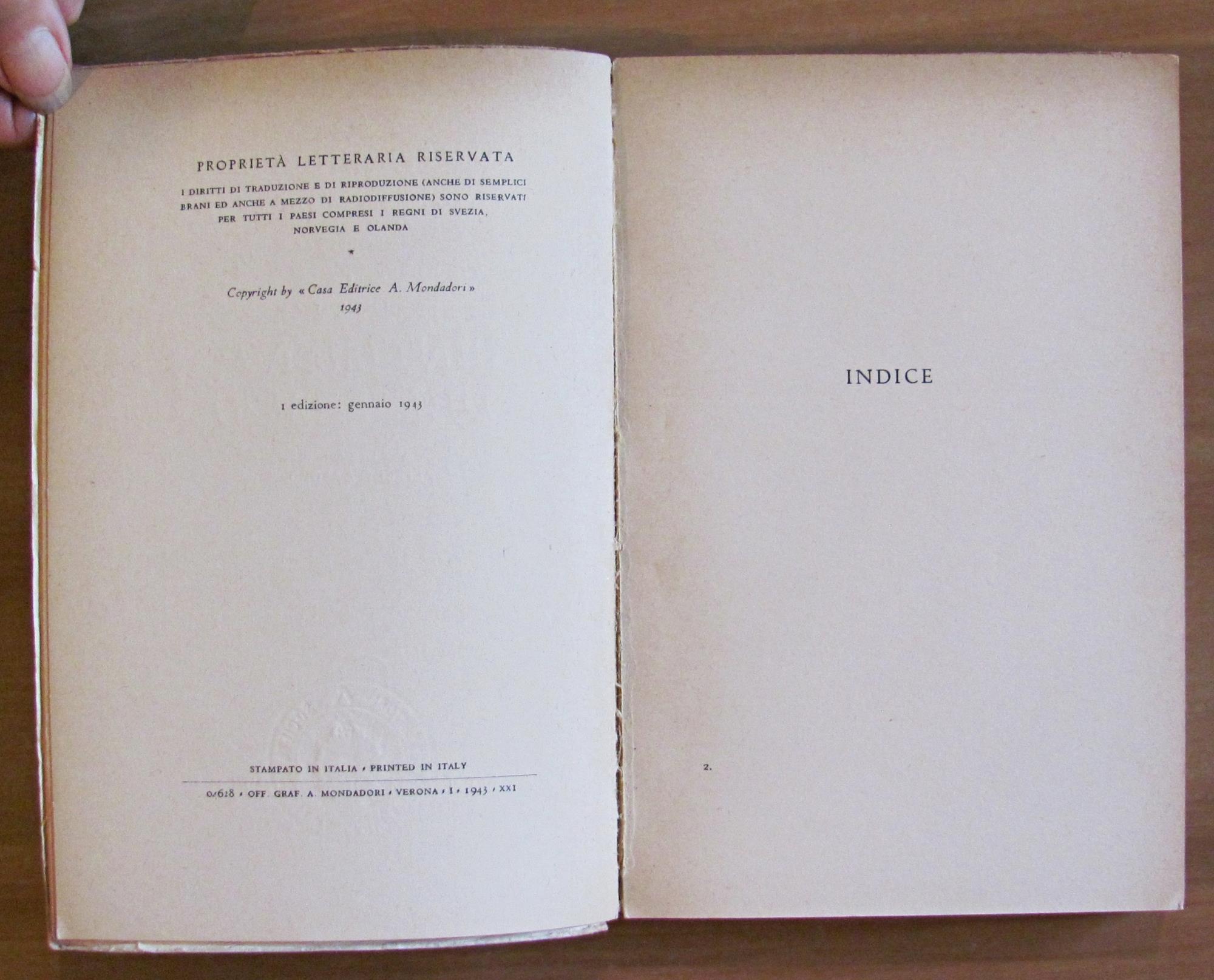 VITA D'UN UOMO VOL. II - SENTIMENTO DEL TEMPO - 1919-1935, I ed. 1943