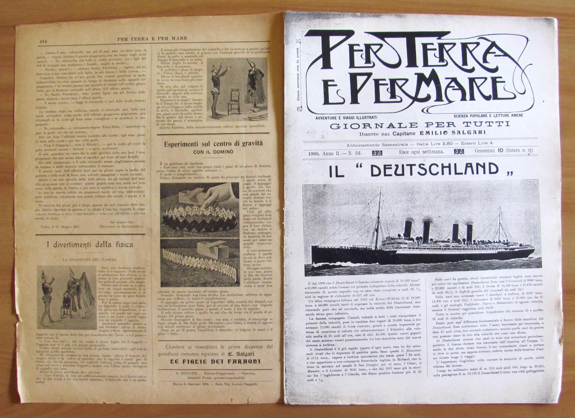 Giornale PER TERRA E PER MARE Diretto da SALGARI, 1905 N.36/52