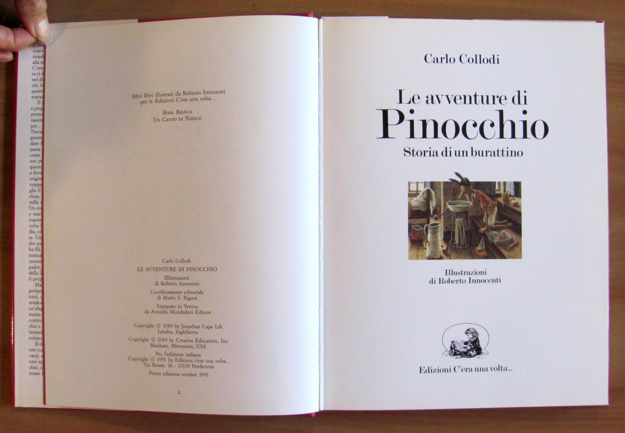 PINOCCHIO Storia di un burattino, I ed. 1991 - ill. INNOCENTI con Schizzo Autografato