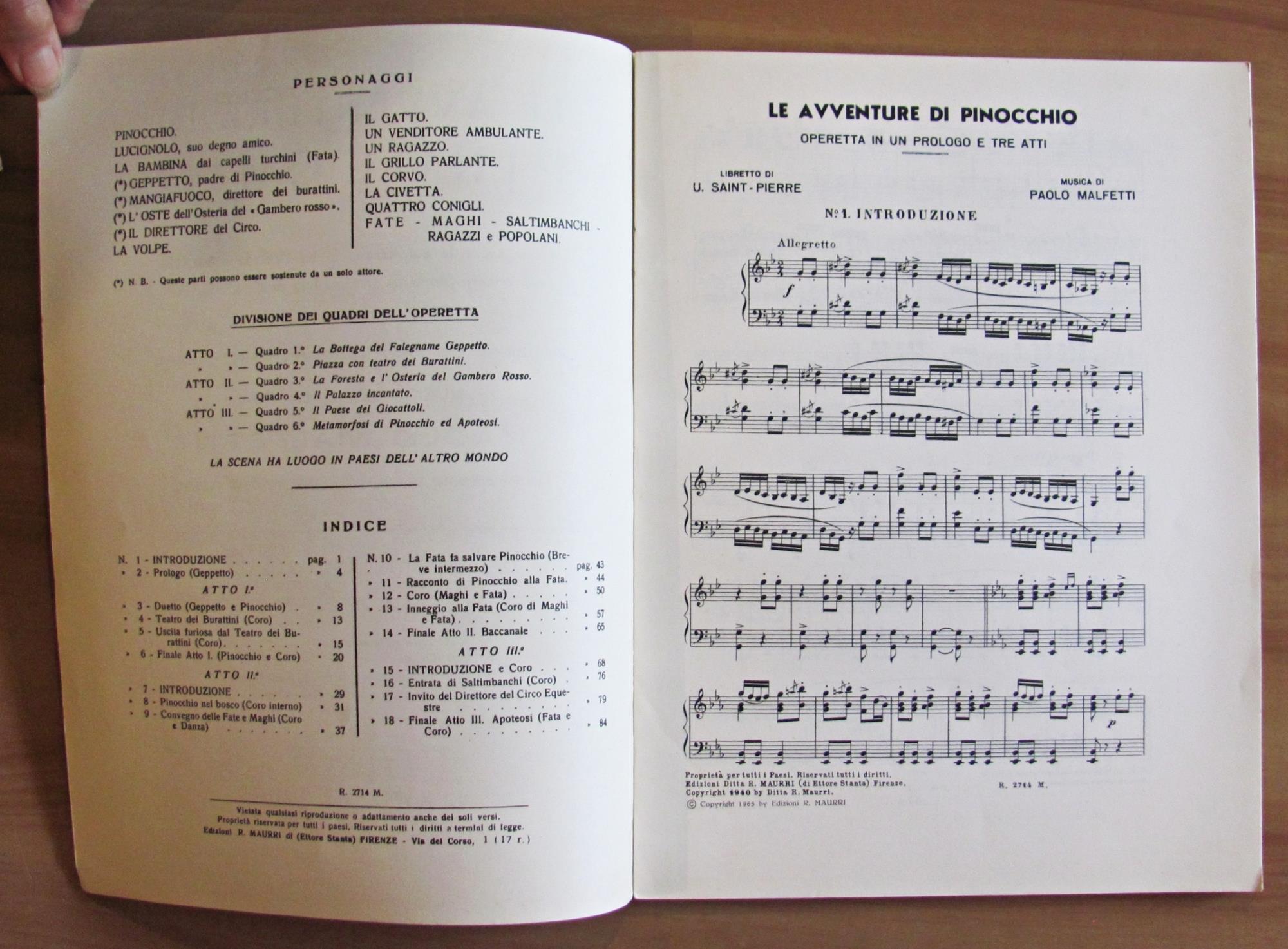 LE AVVENTURE DI PINOCCHIO - Operetta - Spartiti di MALFETTI