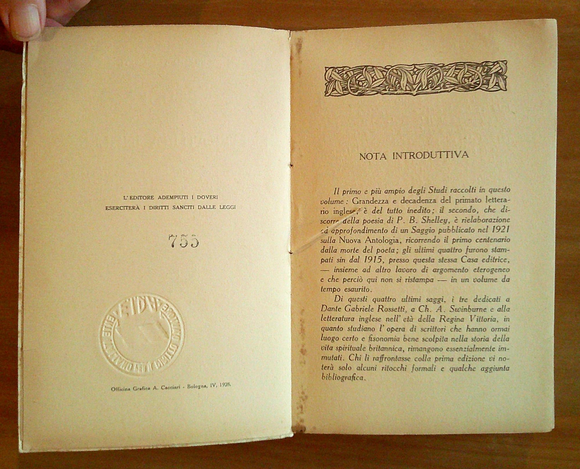 STUDI DI LETTERATURA INGLESE, 1928 - Intonso