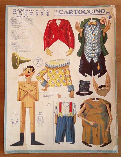 Bambolette Cartoccino Tavola 8 - PINOCCHIO con abiti da ritagliare - ill. GALLELLI, anni '30 - Anonimo calalabrese - copertina