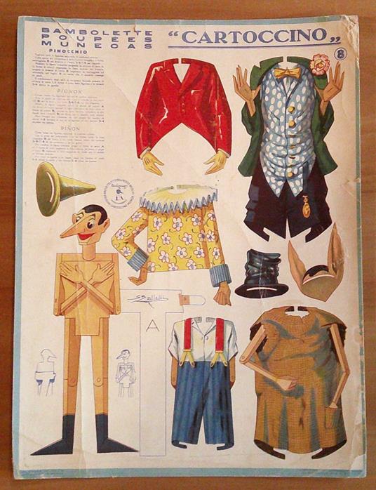 Bambolette Cartoccino Tavola 8 - PINOCCHIO con abiti da ritagliare - ill. GALLELLI, anni '30 - Anonimo calalabrese - copertina