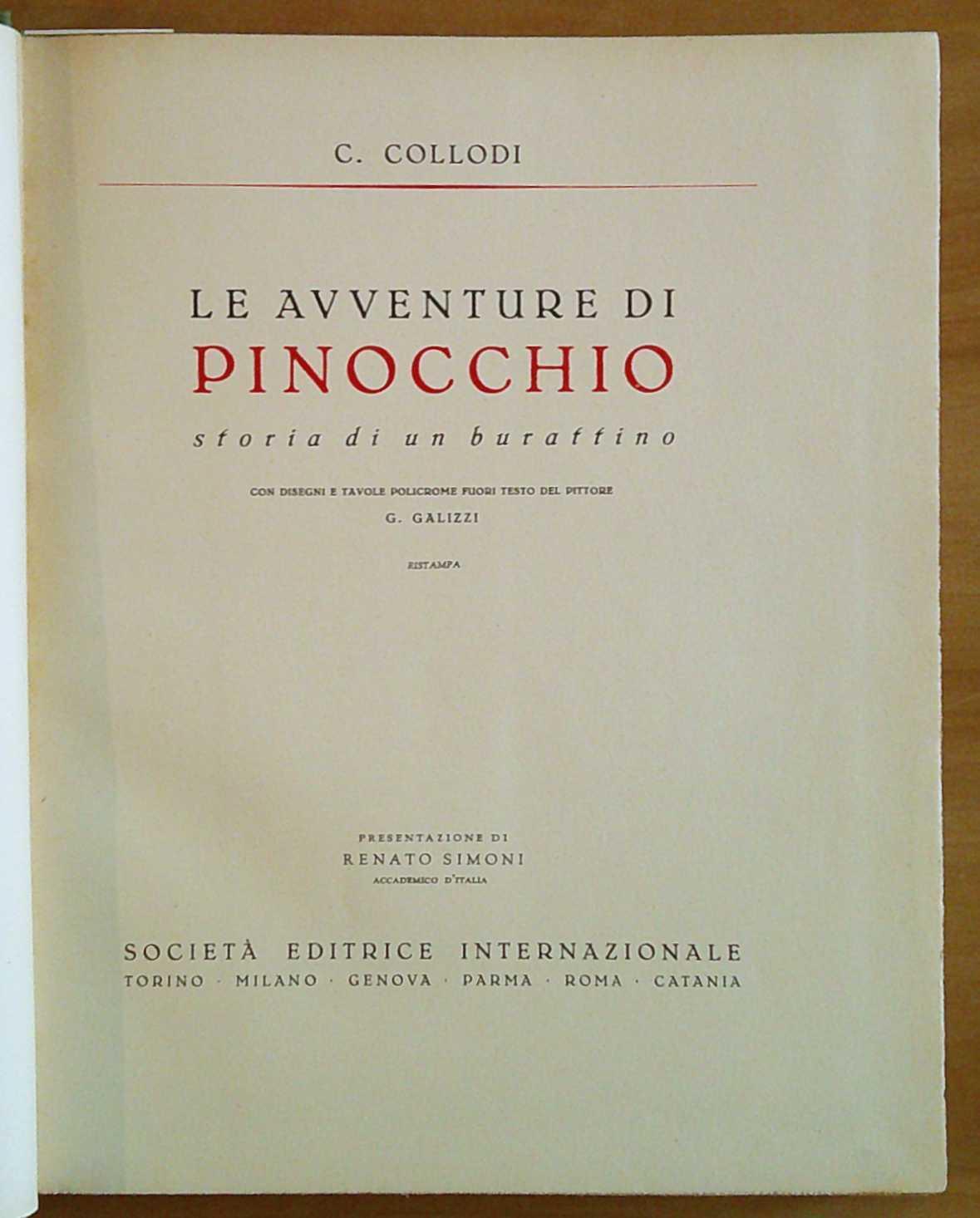 LE AVVENTURE DI PINOCCHIO, II ed. 1944 con Cofanetto e sovraccoperta - ill. GALIZZI