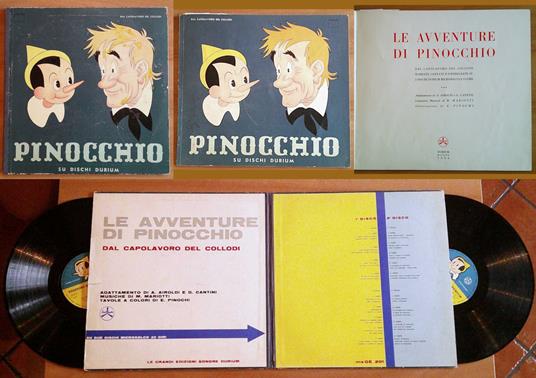 PINOCCHIO SU DISCHI DURIUM, 1960 Cofanetto con 2 Dischi + Libro - ill. PINOCHI - Carlo Collodi - copertina