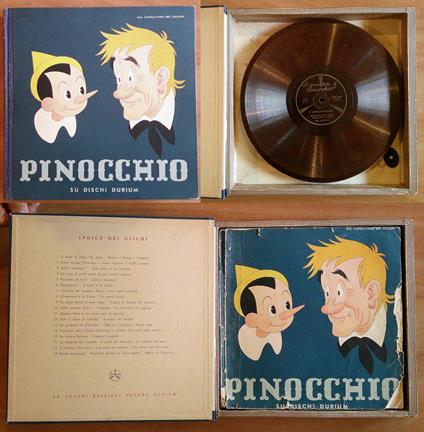 PINOCCHIO SU DISCHI DURIUM, 1950 ill. PINOCHI - Cofanetto con Libro e Dischi - copertina