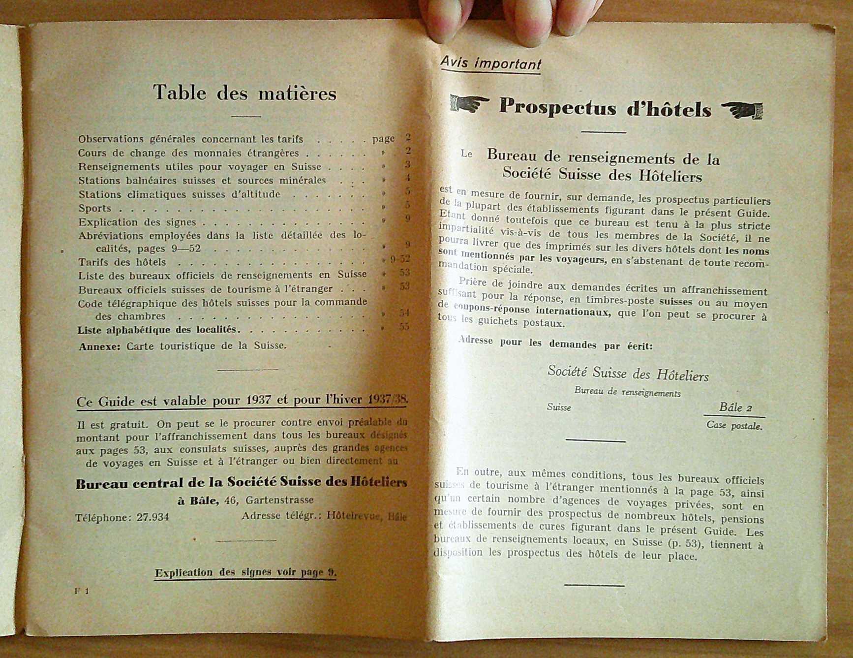 Guide Suisse Des Hotels, 1937