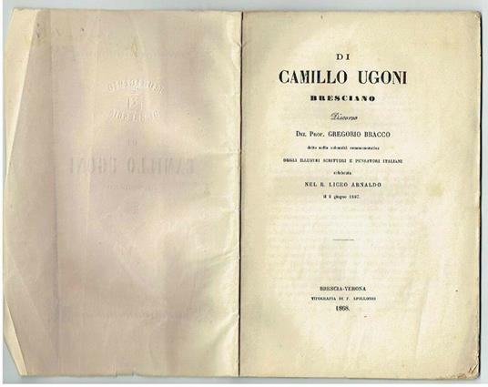 Camillo Ugoni Bresciano 1868 Brescia - copertina