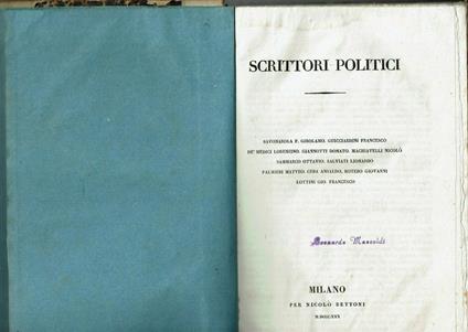 Scrittori Politici. Savonarola F. Girolamo. 1830 - copertina