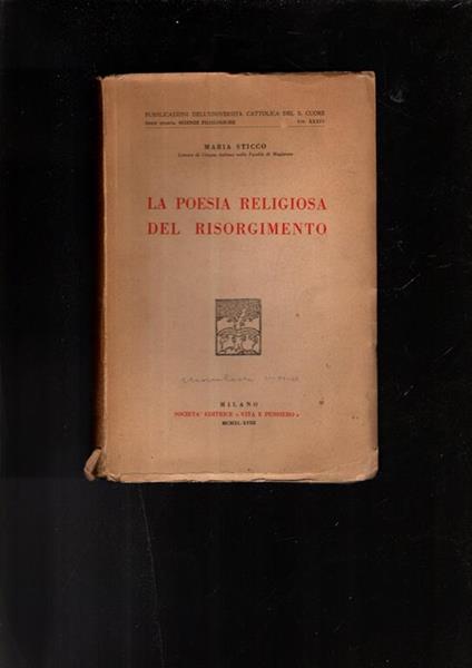 La Poesia Religiosa Del Risorgimento - Maria Sticco - copertina
