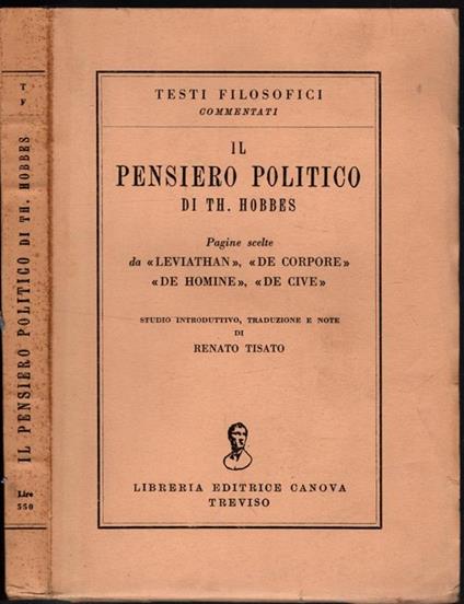 Renato Tisato - Il Pensiero Politico Di Th. Hobbes 1957 - Renato Tisato - copertina