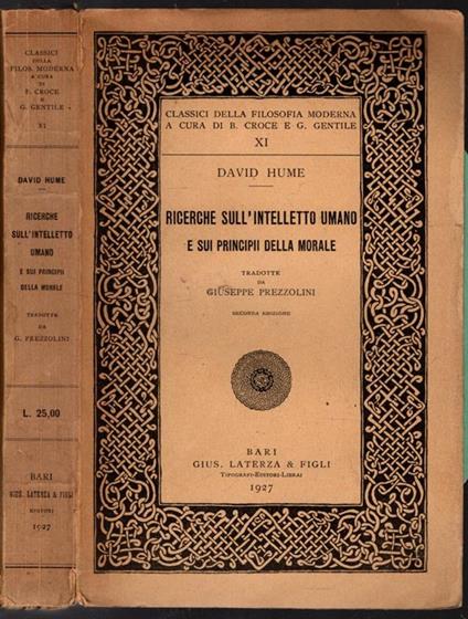 Ricerche Sull'Intelletto Umano E Sui Principii Della Morale - David Hume - copertina