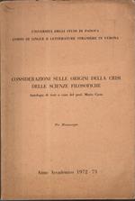 Considerazioni Sulle Origini Della Crisi Delle Scienze Filosofiche