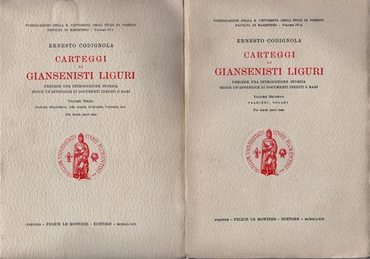 Carteggio di Giansenisti Liguri 2 volumi - Ernesto Codignola - copertina