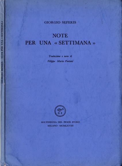 Note per una settimana - Giorgio Seferis - copertina