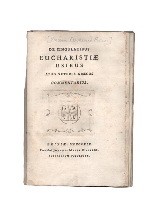 De singularibus Eucharistiae usibus apud veteres graecos commentarius - autore - copertina