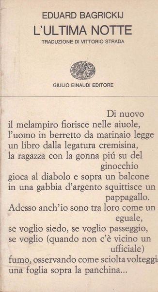 L' Ultima Notte - E. Bagrickij - copertina