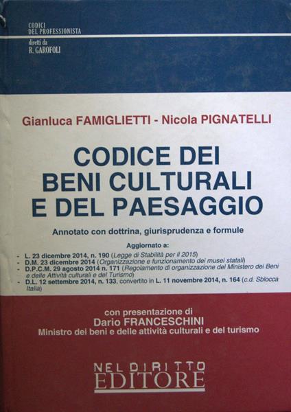 Codice ddei beni culturali e del paesaggio - copertina