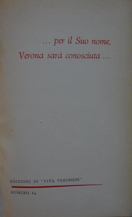 Per il suo nome, Verona sarà conosciuta - copertina