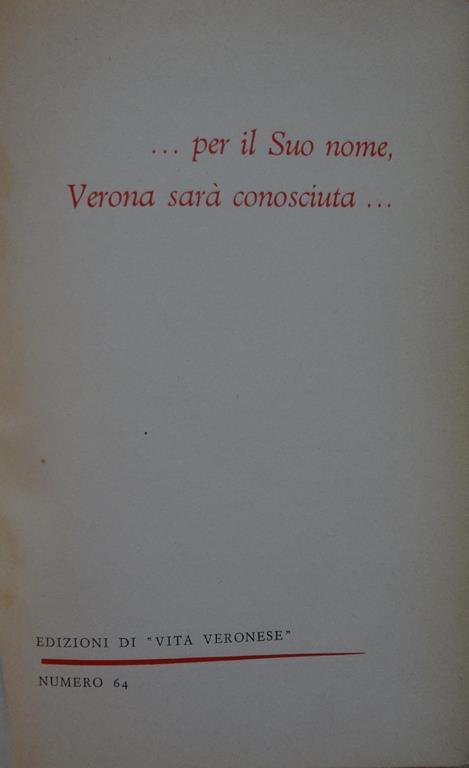 Per il suo nome, Verona sarà conosciuta - copertina