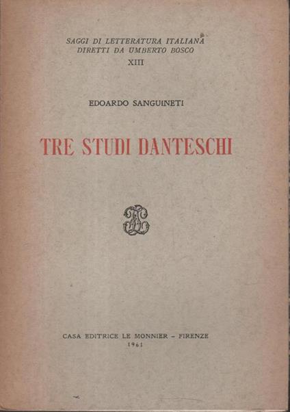 Tre Studi Danteschi - Edoardo Sanguineti - copertina