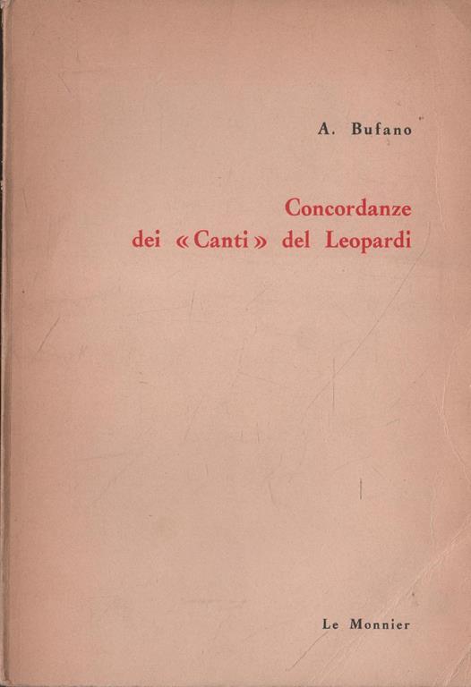 Concordanze dei "Canti" del Leopardi - A. Bufano - copertina
