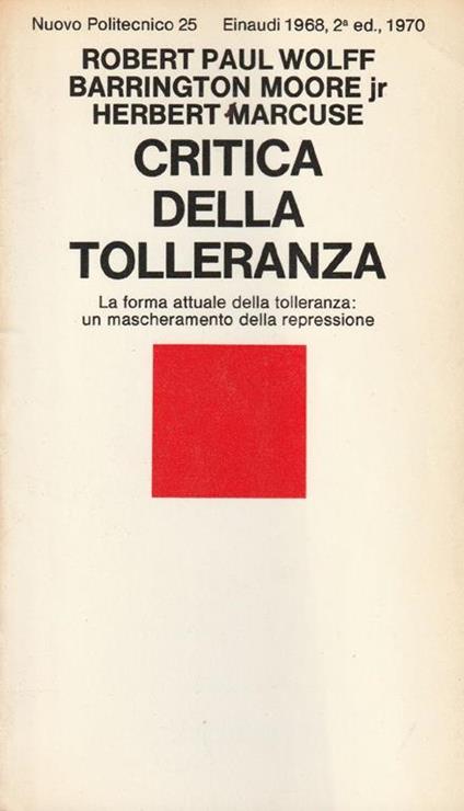Critica della tolleranza - copertina