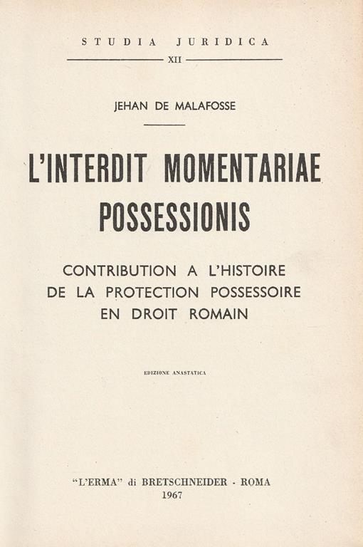L' interdit momentariae possessionis - copertina