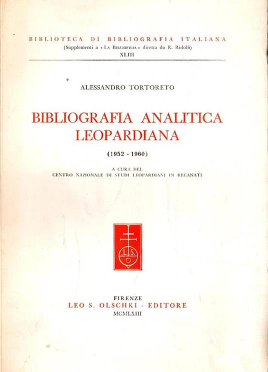 Bibliografia leopardiana (1952-1960) - Alessandro Tortoreto - copertina