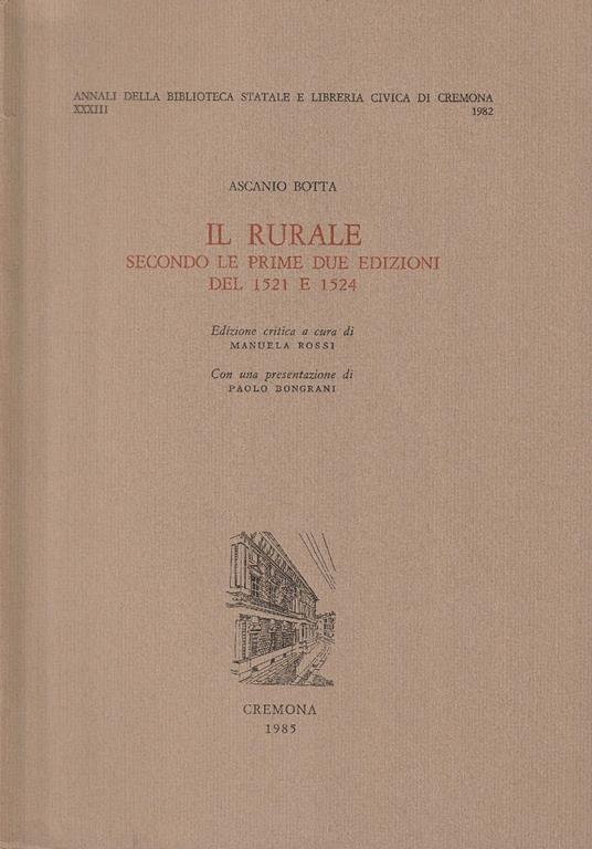 Il rurale secondo le prime due edizioni del 1521 e 1524 - A. Botta - copertina