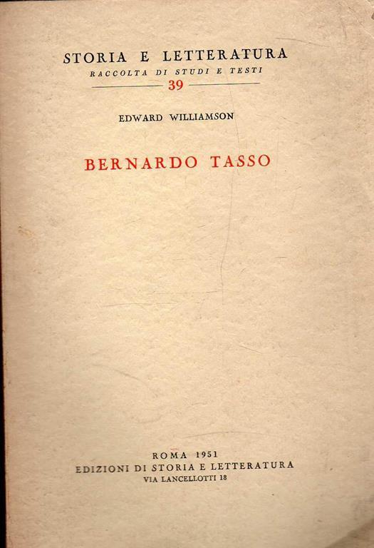 Bernardo Tasso - Edward Williamson - copertina