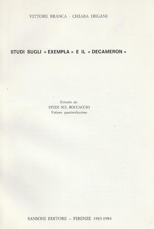 Studi sugli "Exempla" e il "Decameron" Estratto da "Studi sul Boccaccio" Vol 14° - Vittore Branca - copertina