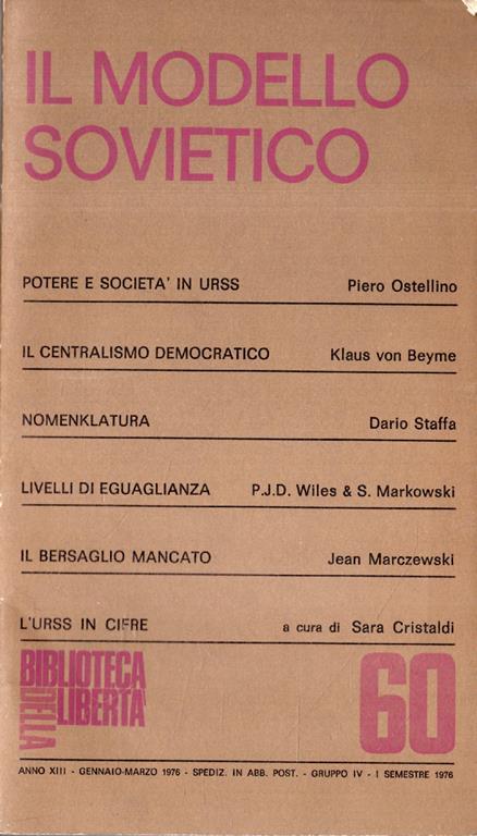 Il modello sovietico. Biblioteca della libertà ( periodico), n. 60 - copertina