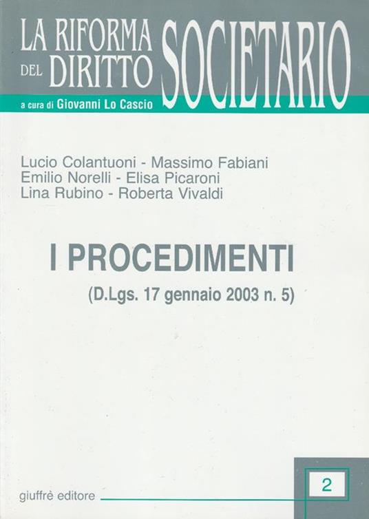 I procedimenti : D. lgs. 17 gennaio 2003 n. 5 - copertina
