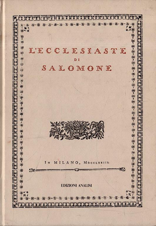L' Ecclesiaste di Salomone. Ristampa anastatica 1988 - William Salomone - copertina