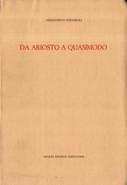 Da Ariosto a Quasimodo - Gioacchino Paparelli - copertina