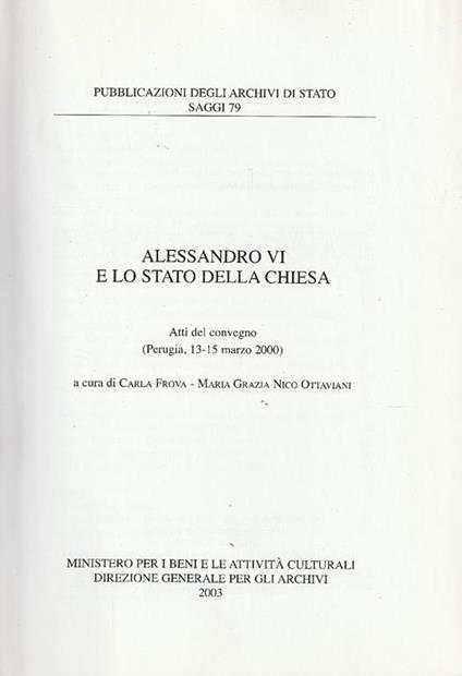 Alessandro 6. e lo Stato della Chiesa : atti del Convegno, Perugia, 13-15 marzo 2000 - copertina