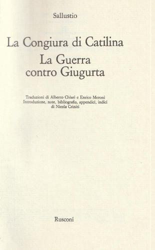 La congiura di Catilina La guerra contro Giugurta - C. Crispo Sallustio - copertina
