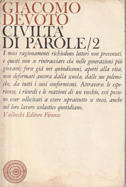 1° edizione! Civiltà di parole Vol. 2 - G. Devoto - copertina