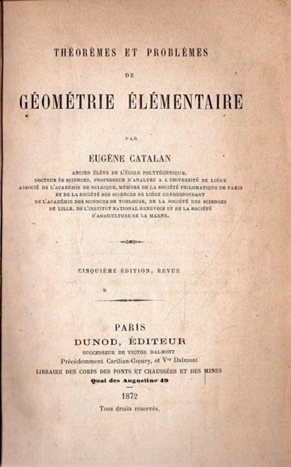 Theoremes et Problemes de Geometrie Elementaire - copertina